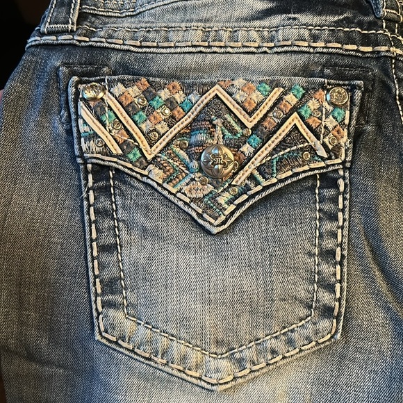 Miss Me Signature Bootcut Jeans Turquoise and Pink Embroidered Pockets with Rine - Picture 10 of 14